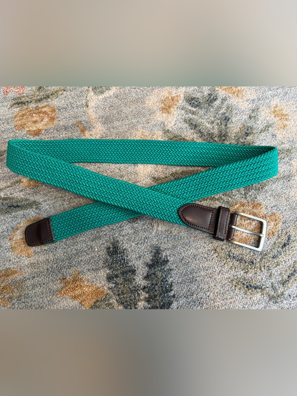 J. Crew Braided Belt in Green with Leather Detail Size Large